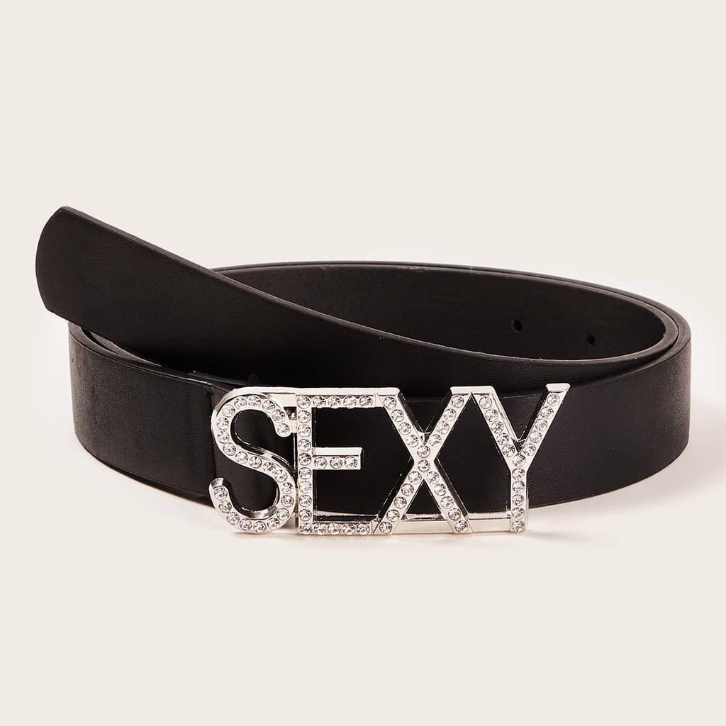New Diamond-set Letters Sexy Diamond Buckle Simple Snap Button Fashionable Belt PU Women's European and American Fashion Belt
