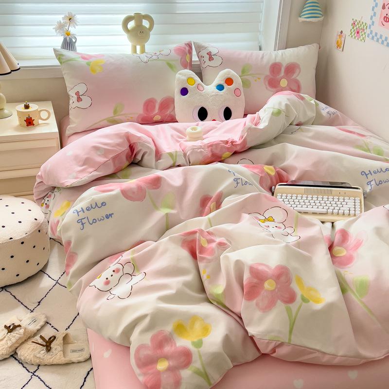 Class A Mother & Baby Fresh Style 4-Piece Brushed Skin-Friendly Washed Cotton Bedding Set