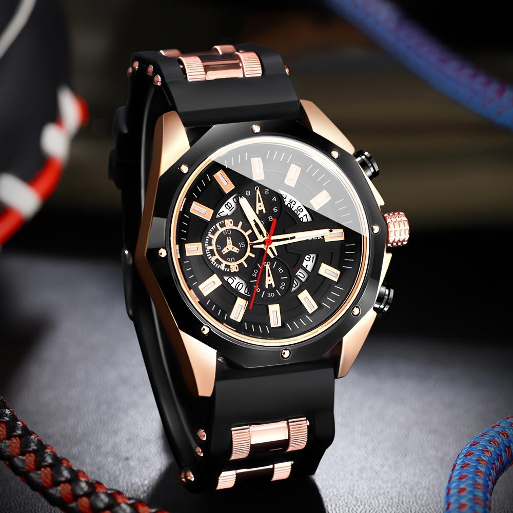 1 Stück Herren Sport Quarzuhr Großes Zifferblatt Armbanduhr Silikonarmband Datum Männlich Business Casual Uhr Geschenk
