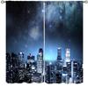 Starry Urban Nightscape Blackout Curtain 2 Panels Water Reflection City Building Print Window Drape for Bedroom Gaming Studio