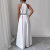 Amazon European and American cross-border women's new French striped sleeveless V-neck black and white contrasting wide-leg jumpsuit