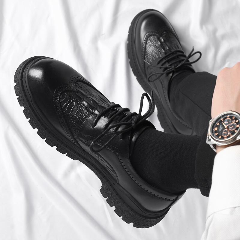 Fashion Man Soft Sole Casual Shoes Quality Comfortable Fashion Brand British Style Shoes Men's Leather Thick Soled Round Toe Work Shoes