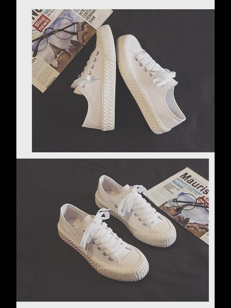 Korean Caramel Biscuit Canvas Sneakers, Ulzzang Hong Kong-Flavored Harajuku Style, Retro 1970s All-Match, E29.