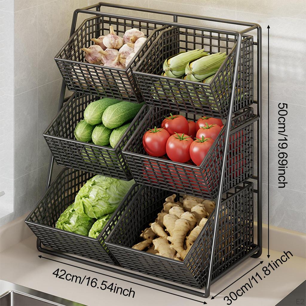 Kitchen Vegetables Basket Stand Countertop Organizer Storage Sturdy 6 Grids Durability