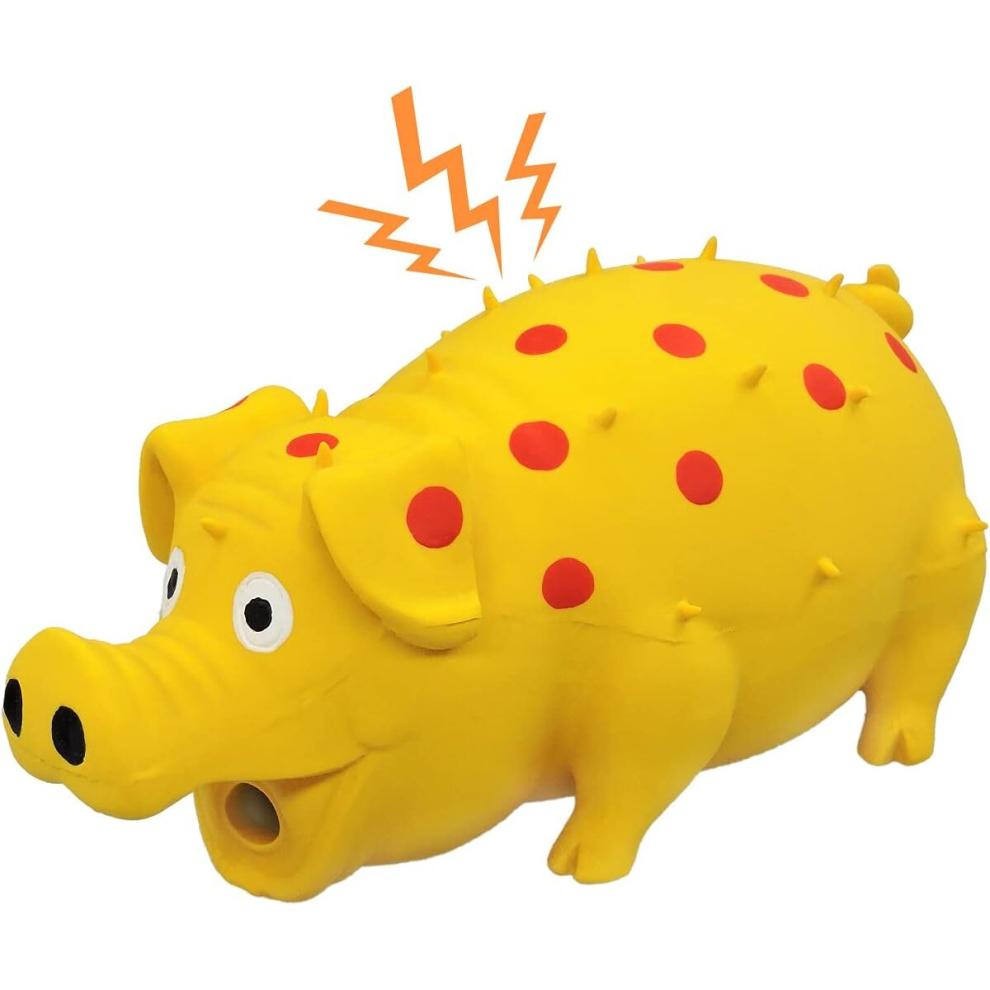 Polka Dot Latex Dog Chew Toy with Oinks Sound Sounding Pigs Dog Toys Durable Self Playing 8 Inch (Approx. 20.3 cm) Dog Squeeze Toy for Teeth (Yellow)