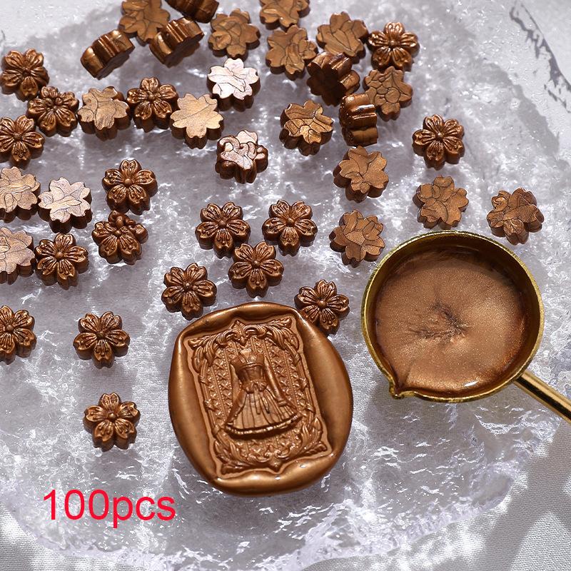 100pcs Cherry Blossom Flame Sealer Wax Grain, Flower Flame Sealer Sealer Wax Polarized Gold Sealer Wax for DIY Envelope Greeting