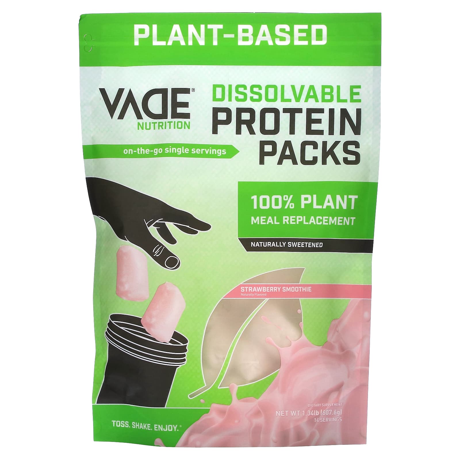 

Vade Nutrition, Soluble Protein Pack, 100% Plant-Based Meal Replacement, Strawberry Smoothie, 1.34 lb (607.6 g)