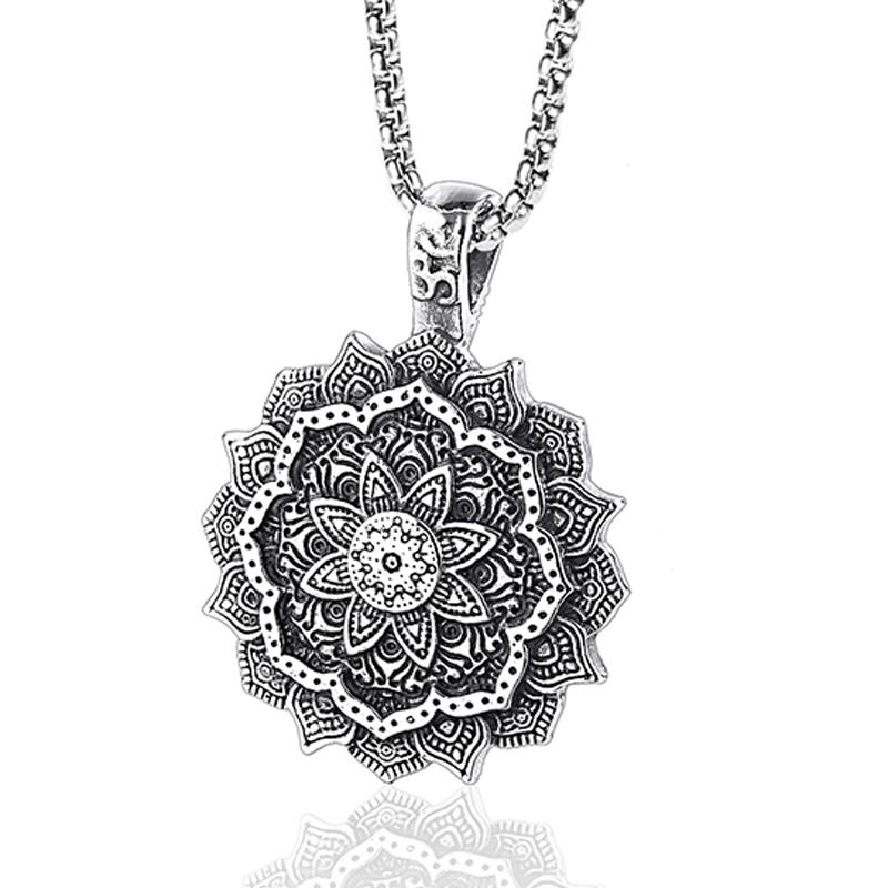 Ready to Ship Stainless Steel Buddhism OM Symbol India Mandala Flower Pendant