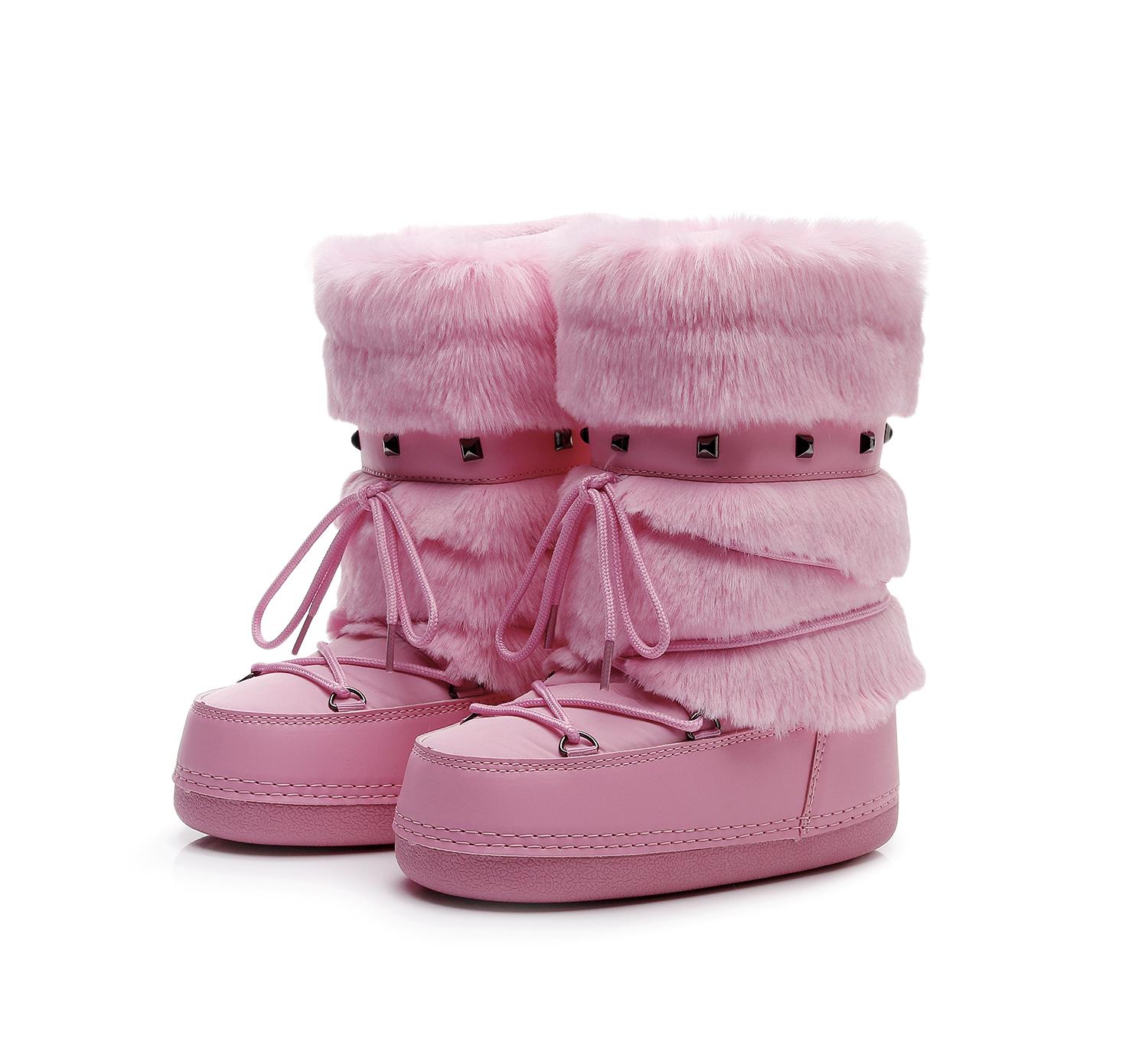 Winteren Enkellaarzen Dames Sneeuwlaarzen Vetersluiting Warm Dikke Zool Platform Platte Bontschoenen Katoen Pluche Skiën Laarzen Maat 35-40 35 rood