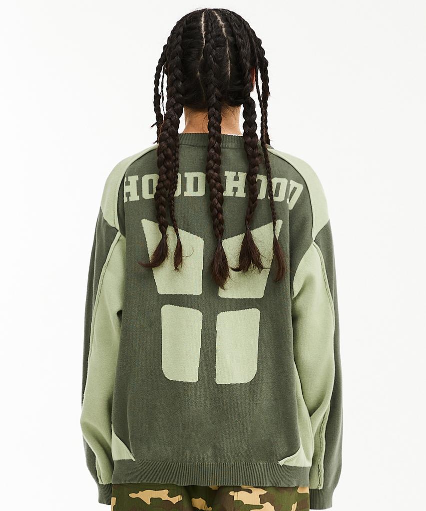Hooded Piping Line Racing Knit Khaki