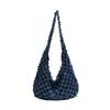 Denim Plaid Shoulder Bag With Zipper Closure For Casual Urban Style