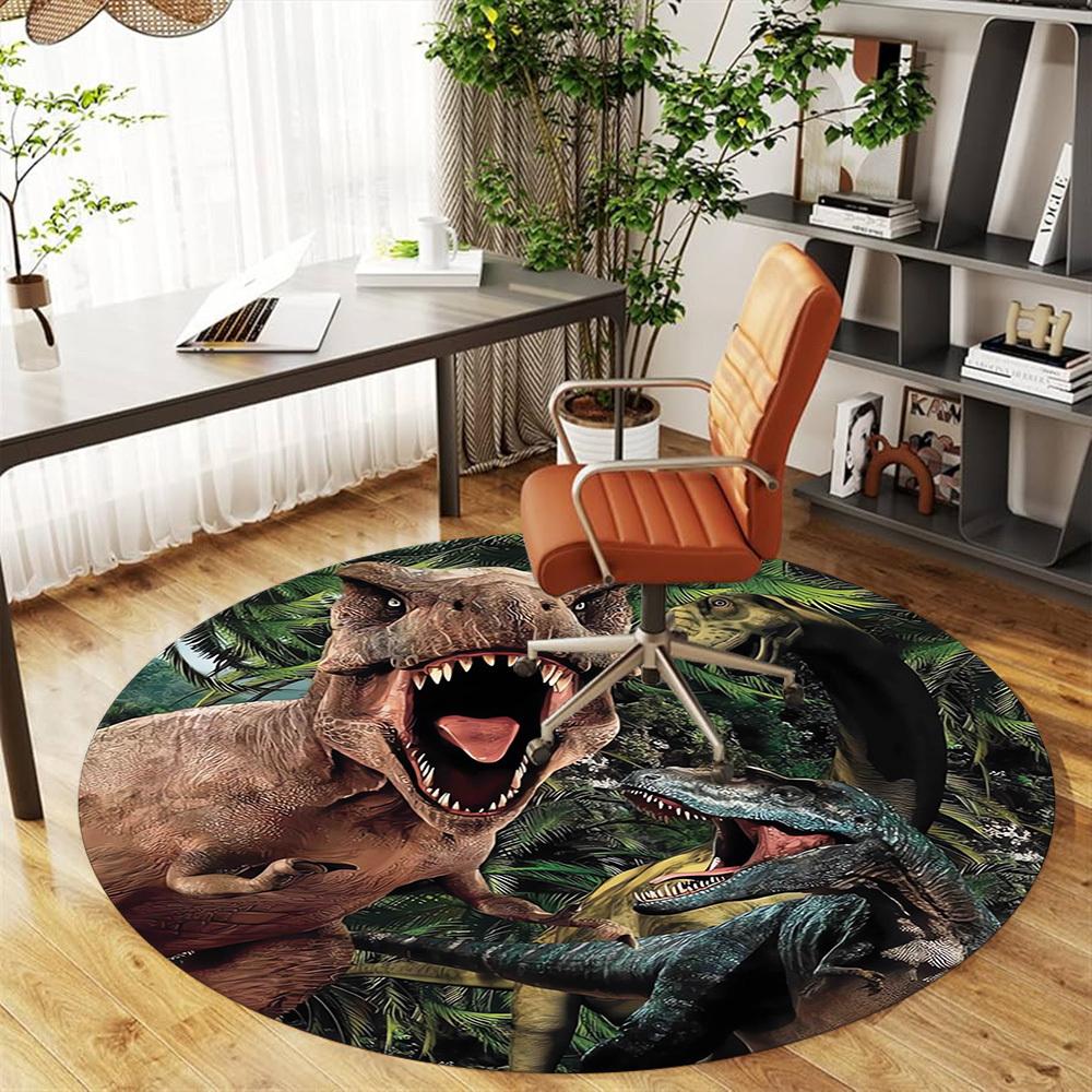 1pc Dinosaur Round Chair mat Area Rug - Non-Slip, Floor Mat for Office, Bedroom, home decor Christmas Gift p0811359