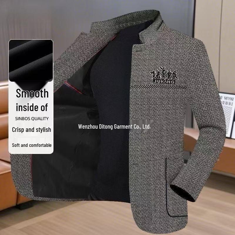 

Men s Slim Fit Mid-Length Woolen Jacket - Stand Collar, Plush, Casual Autumn/Winter Coat 4XL (160-175 lbs)