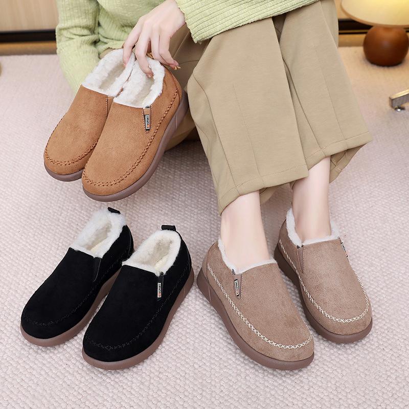 Non-Slip Moccasin Shoes for Women Snow Boots Warm Winter Warm Short Boots Women's Outdoor Fur Lined Faux Suede Fuzzy Fleece Lining Walking Shoes