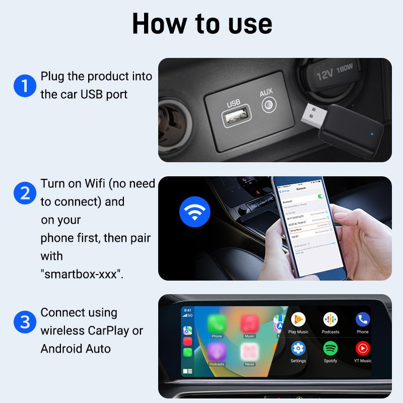 XUDA 2025 NEW Wireless Carplay and Android Auto 2in1 smart Mini Box WIFI BT Auto Connect For Toyota Volvo Benz MG Kia MAZDA FORD