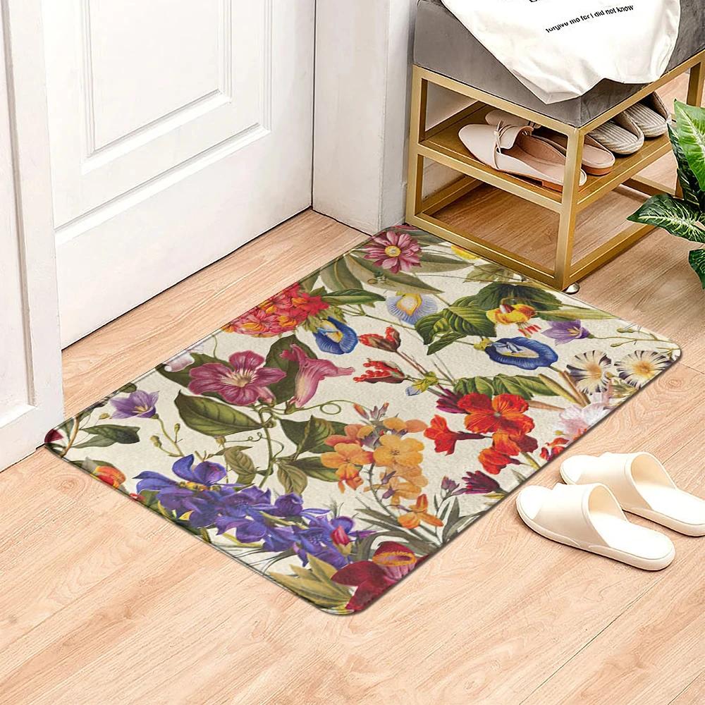 Beautiful Flowers Entrance Door Floor Mat Door Mat Non-Slip Foot Pad Home Welcome Carpet for Hallway Bath Kitchen Doormat