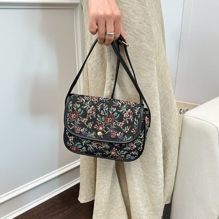 Borsa a tracolla messenger vintage con patta floreale da donna