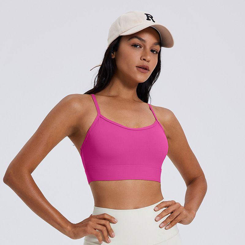 

Export Summer Spaghetti Strap Delicate Beauty Back Quick-Drying Bubble Wrap Sports Intimates Running Gym Top Yoga Clothes for Women Raspberry Powder M