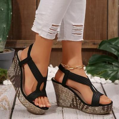 2025 Foreign Trade Elastic Wedge Sandals Women's European and American Autumn New Fish Mouth Word Roman Sandals Women