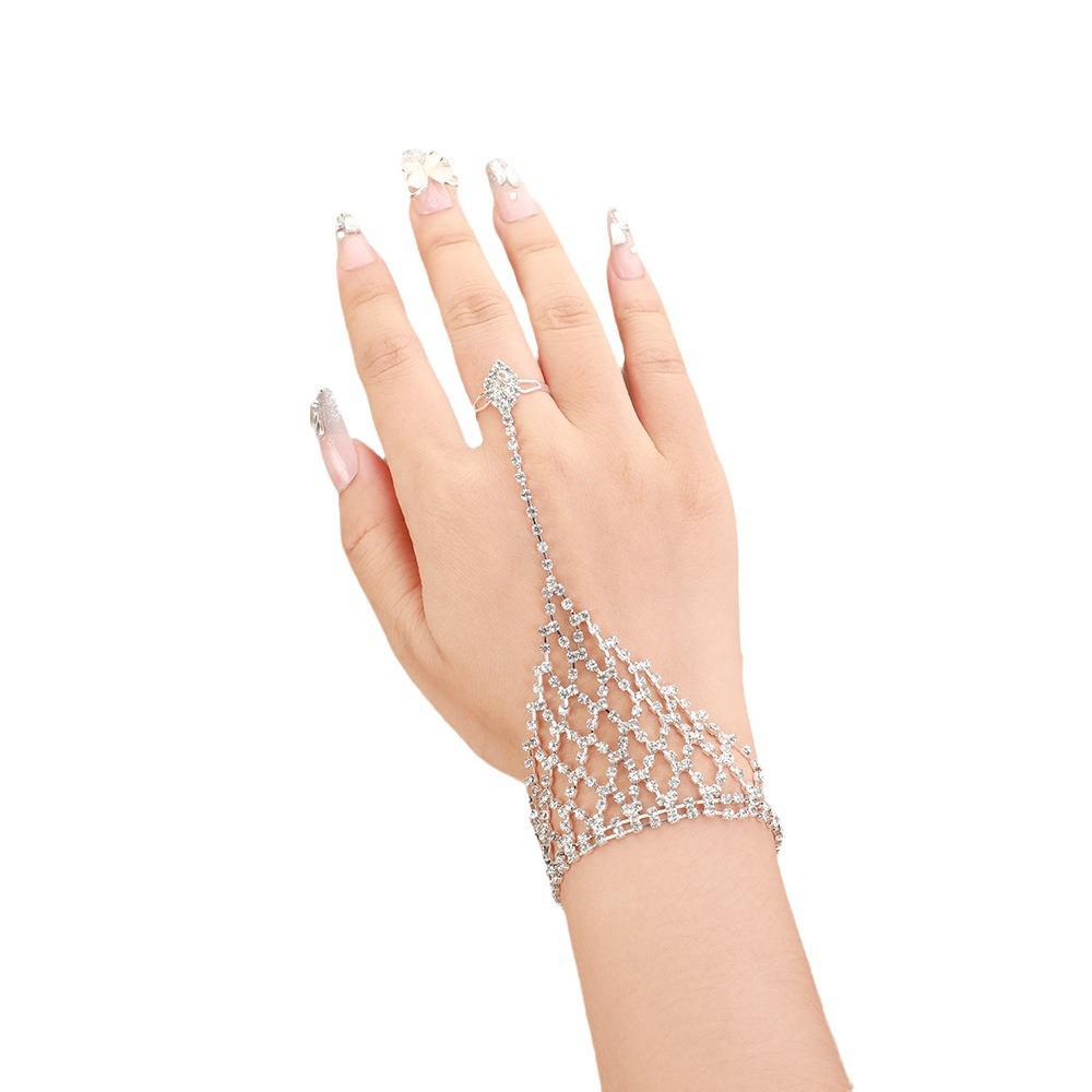 Elegant Rhinestone Hand Chain Bracelet & Ring Set for Fashionable Nights