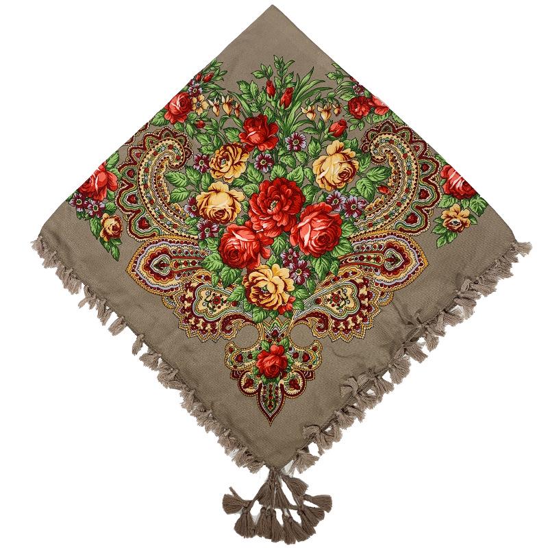 Russian Style Floral Print Tassel Shawl - Ethnic Retro Warm Scarf for Autumn/Winter