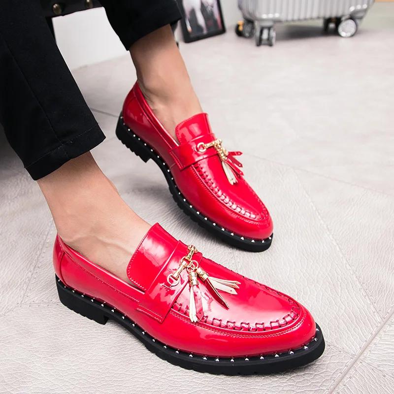 Luxury Red Patent Men Shoes Leather Designer Man Male Tassels Mens Oxford Shoes Fashion Wedding Men Dress Shoes for Men