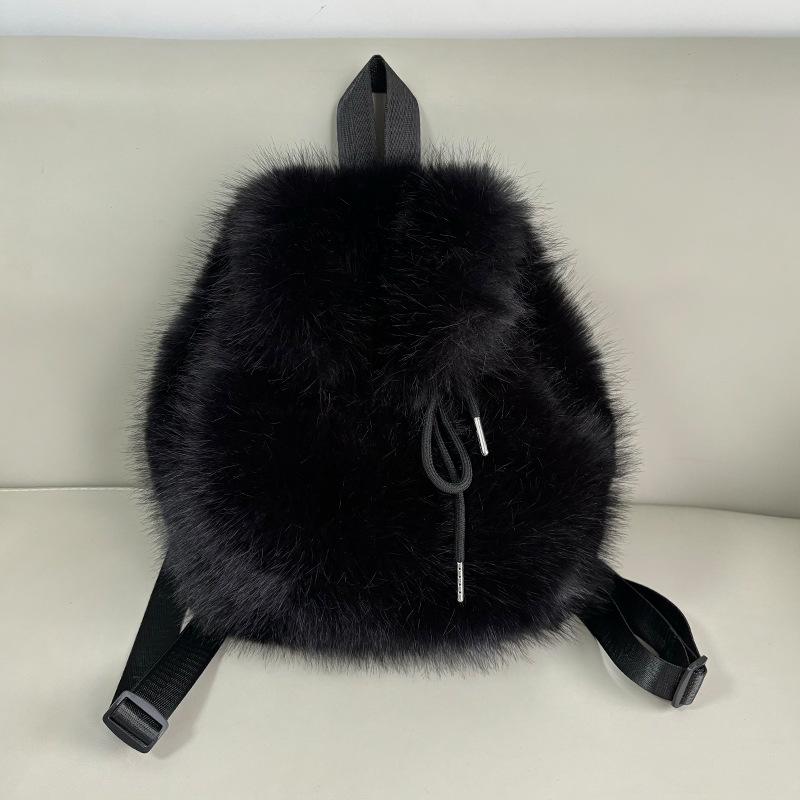 Осенне-зимняя сумка кроссбоди на двойном плече из искусственного лисьего меха с кулиской - Универсальная плюшевая сумка с клапаном