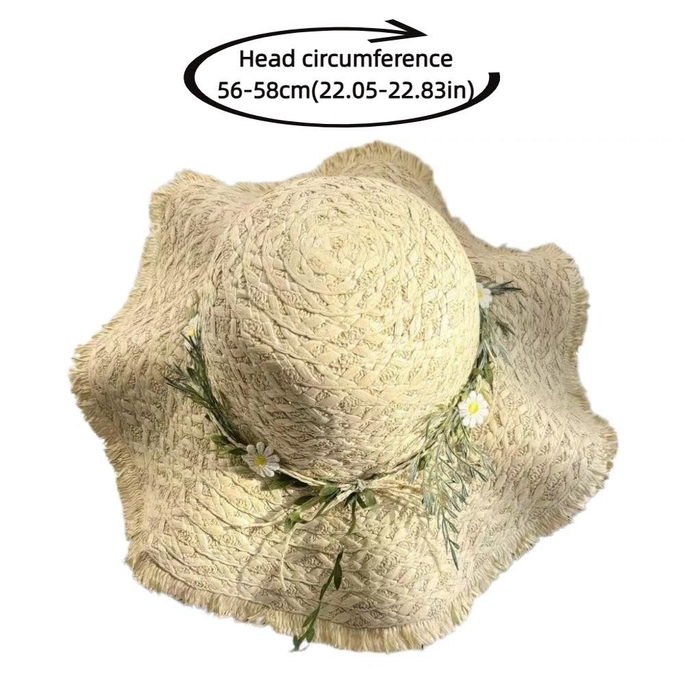 Hand-woven Raffia Straw Hat Sun Protection Wide-brimmed Fisherman's Hat Chrysanthemum Design Casual Beach Hat For Summer Outings