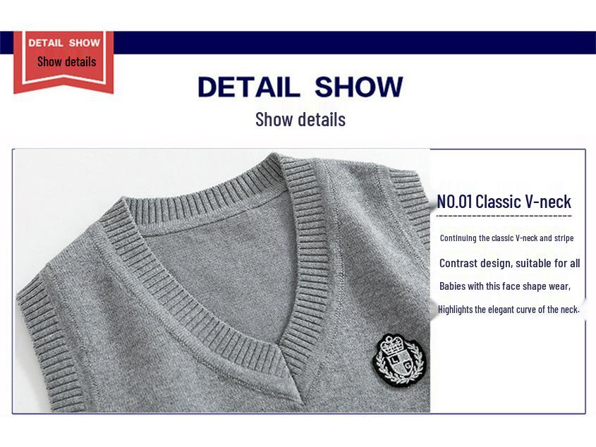 Kids' 2025 Autumn School Uniform V-neck Knitted Vest - Academy Style for Boys and Girls