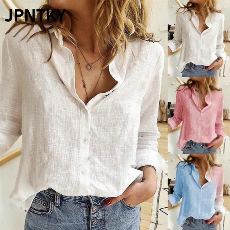 JPNTKY Damenmode Lässig Einfarbiger Print Langarm POLO-Kragen Blusen & Hemden Internationales Design