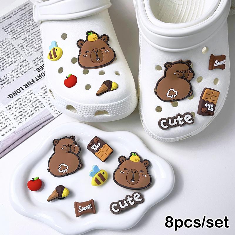 1 Sada Přívěsků na Boty ze Série Kapybara pro Dřeváky, Bublinkové Pantofle, Sandály, PVC Ozdoby na Boty, Sponové Doplňky