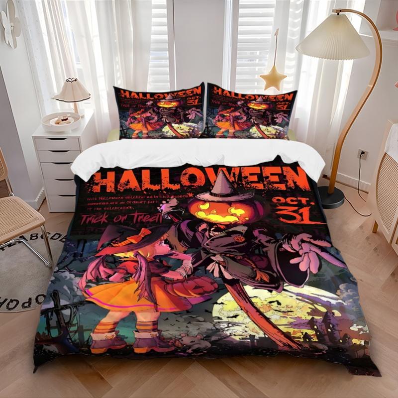 3pcs Bedding Set Halloween Pumpkin Includes 1 Comforter + 2 Pillowcases, Without Pillow Inserts, Soft Comfortable, Lightweight Breathable, P