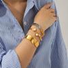 Gold and Silver Two-tone Stainless Steel Star Bangle, Instagram Style Wide Band Titanium Steel Open Bracelet