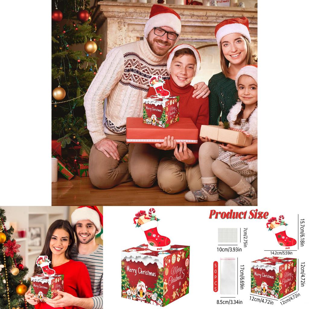 Red Christmas Theme Pattern Gift Box For Gift Packaging And Seasonal Party Decor