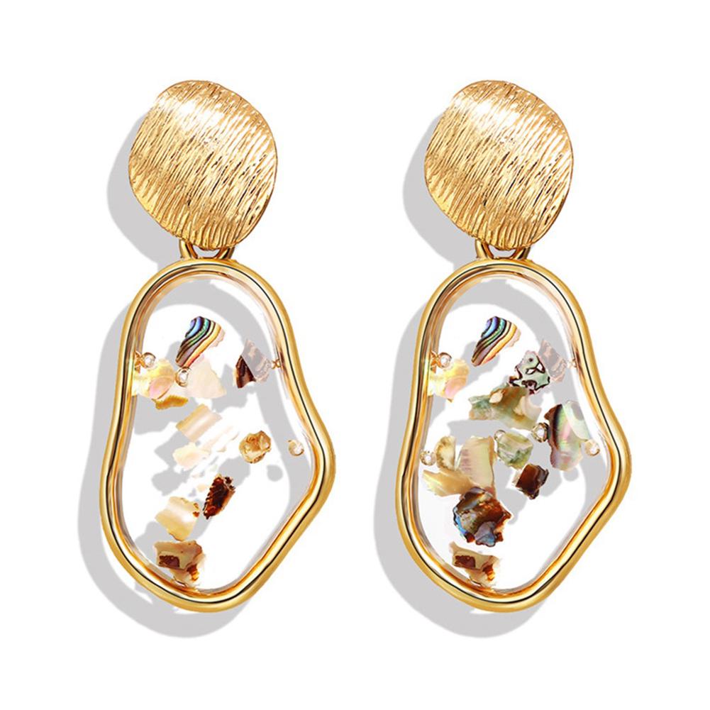 Woman Fashion Retro Shells Geometric Irregular Square Pendant Earrings