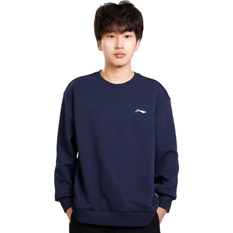 Li Ning Badminton Series Solid Color Logo Pullover Sweatshirt Autumn Men sweatshirt Navy-Blue AWDTD81-4