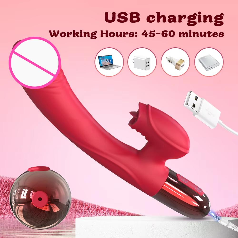 Powerful Vibrator For Women G Spot Clitoris Vagina Tongue Licking Stimulator Heating Female Masturbator For Adult Sexy Toys 18+