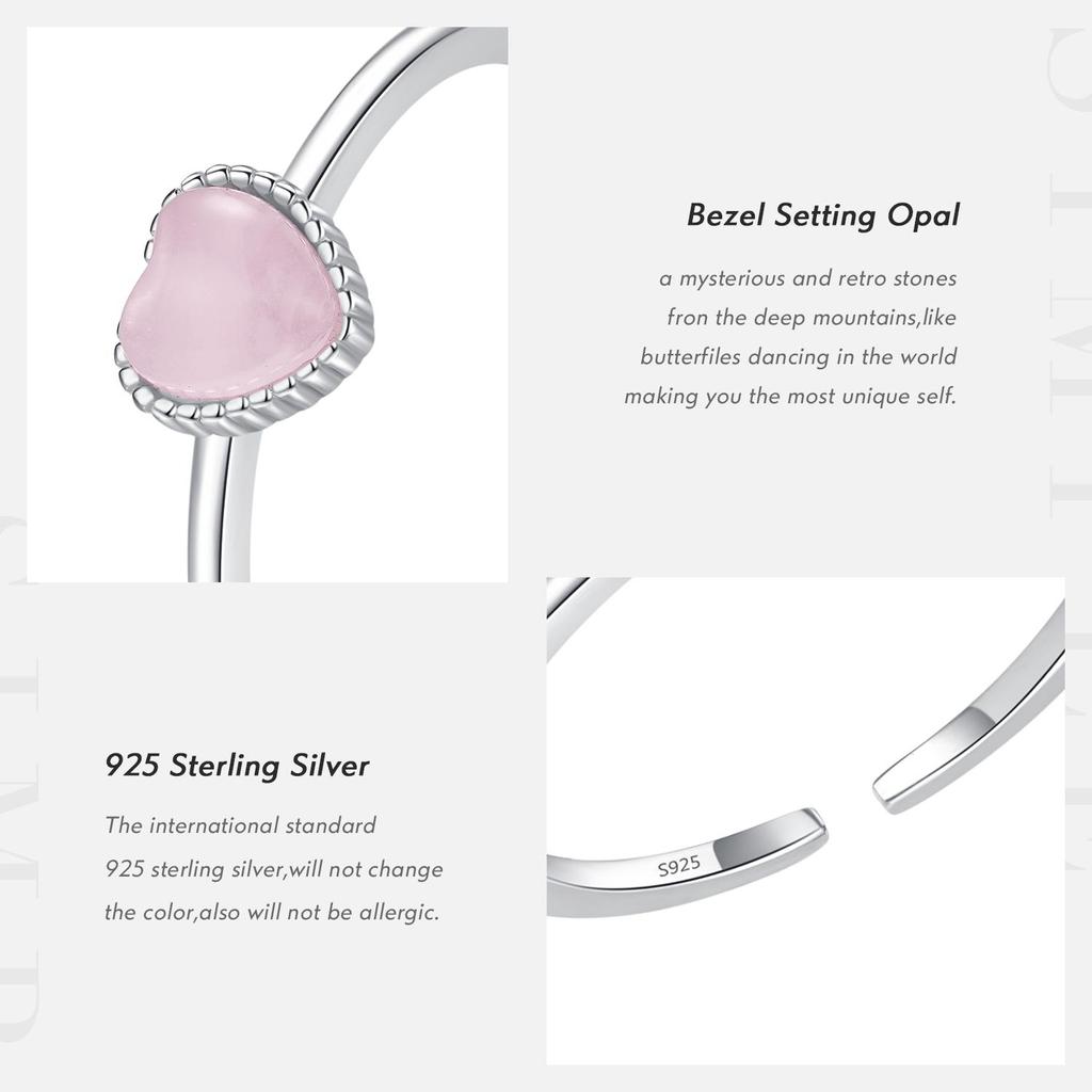 MODIAN 925 Sterling Silver Pink Crystal Hearts Opal Open Size 6-8 Finger Ring Sweet Simple Fine Jewelry For Women Birthday Gift