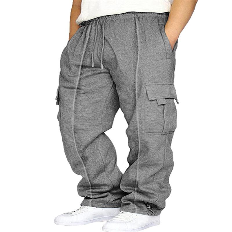 Men's New Sports Leisure Plus Velvet Leg Multi-pocket Lace Loose Overalls Trousers Casual Pants