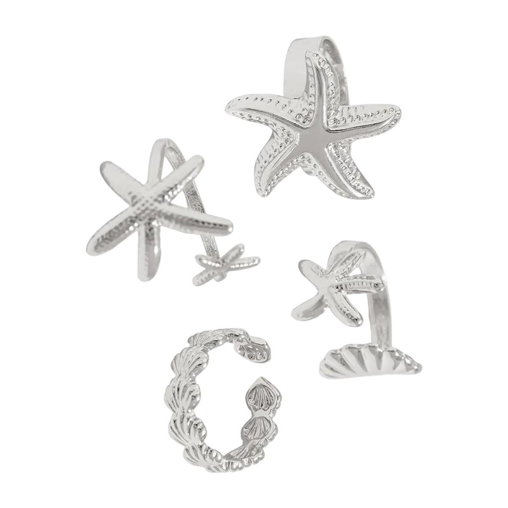 4Pcs Set Creative Scallops Starfish Open Rings for Women and Men Adjustable Knuckles Jewelry In Gold/Silver Color