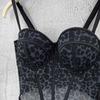 Slim Fit Leopard Print Fishbone Camisole Buckle Elegant Suspender Vest Sleeveless with Padded Cups Slim Leopard Corset Ladies