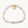Acrylic Letter Bead Bracelet Gold Round Plaque Pendant Teacher Day Gift Pink Cut Bead Bracelet
