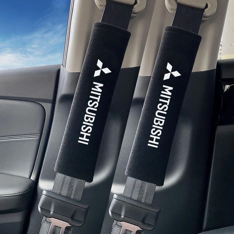 2pcs Suede Leather Seat Belt Cover For Mitsubishi Outlander Lancer EX ASX Pajero L200 Car Accessories Car Shoulder Pad Seat Belt