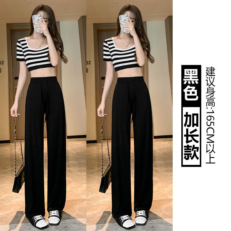 Women Modal Wide Leg Pants Summer High Waist Drawstring Straight Trousers 2 Length Options Loose Lazy Style Flowy Casual Pants