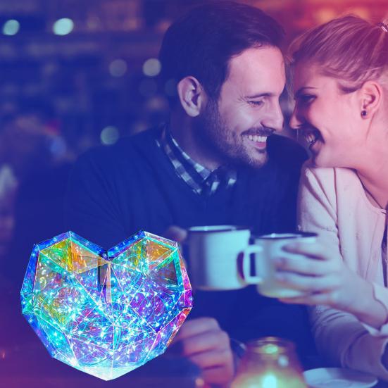 Love Heart Night Light Prismatic Iridescent 3D Heart Shape LED Light Bedroom Atmosphere Lamp Gifts for Lovers Friends