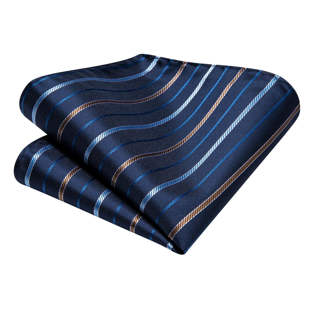 Hi-Tie Set de cravată clasică de cravată de mătase Jacquard cu dungi auriu albastru pentru bărbați