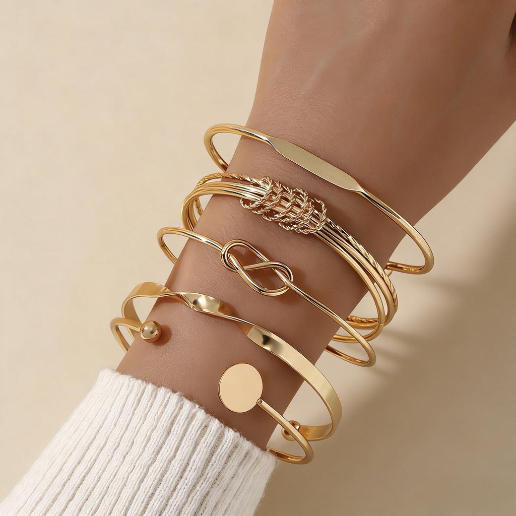 Hot-selling multi-layer line winding geometric opening bracelet set punk wave beaded bracelet