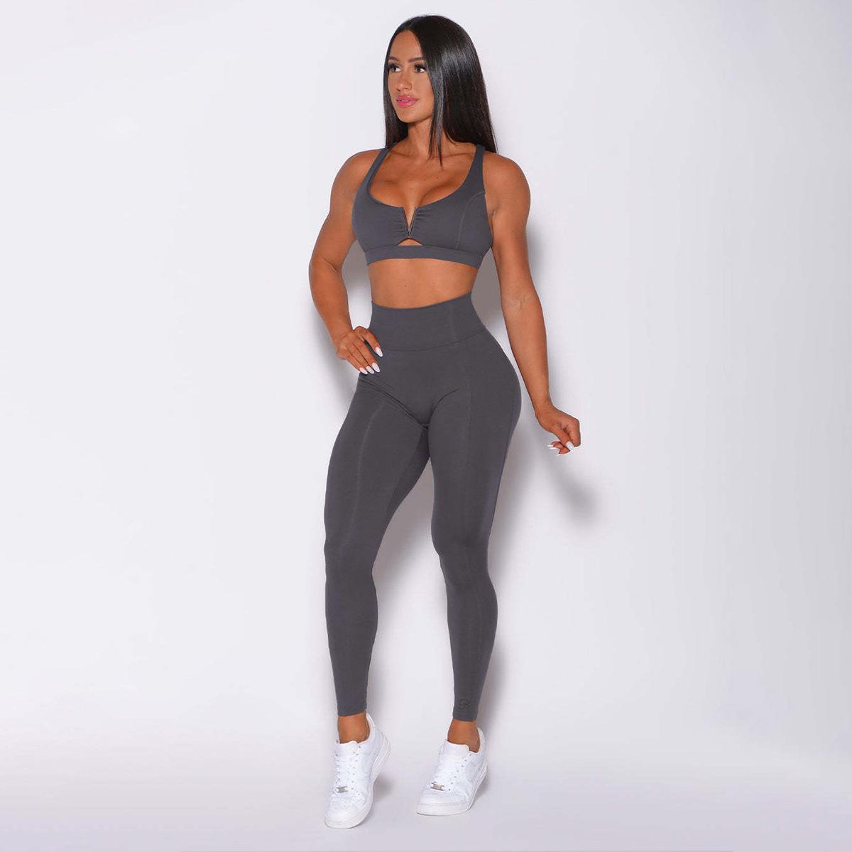 Cross-European V-Buckle Women s Yoga Set: Double Cross Back, Shockproof Sports Bra & Fitness Attire XL