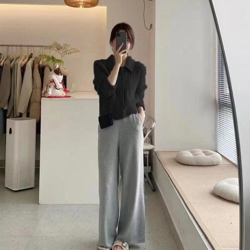 Autumn Women's Sweater Simple POLO Neck Knitted Cardigan Short Solid Color Top