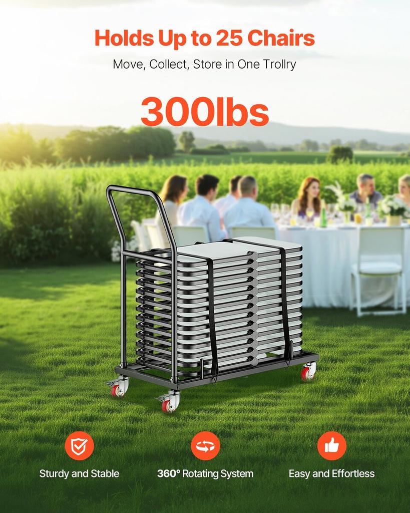 Folding Chair Rack Cart for 25 Chairs of 300 LBS L-shape Horizontal